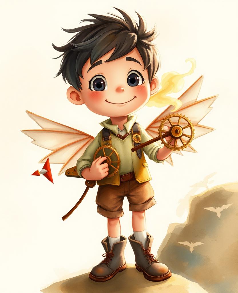 Atlas — Imaginery character portrait reimagined from a child's paper-wings inventor drawing